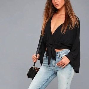 Free People Wide Sleeve Cropped Tie Top